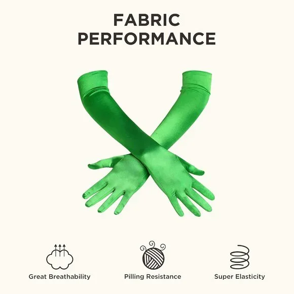 Women's Green Vintage Satin Long Gloves Party Tea Costume Stretchy Elbow Length - Picture 5 of 6